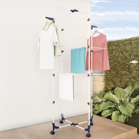 Hastings Home Clothes Drying Rack 4-tiered Laundry Station with Collapsible Shelves and Wheels for Folding 139580RNR
